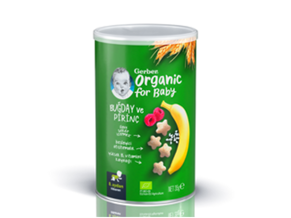 Gerber Organik Pirinçli, Buğdaylı, Muzlu Ve Ahududulu Bebek Ve Küçük Çocuk Atıştırmalığı 35g